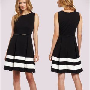 NWT Calvin Klein Size 12 Black and White pleated fit and flare dress